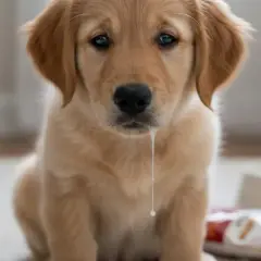 Cachorro golden retriever con babas cayendo. ¿Por qué vomita un perro? Quizás comió algo que no debía.