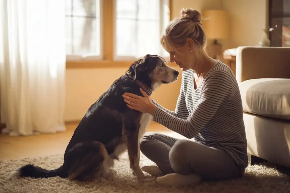 Mujer acaricia a su perro, un momento tierno antes de tener que sacrificar perro.